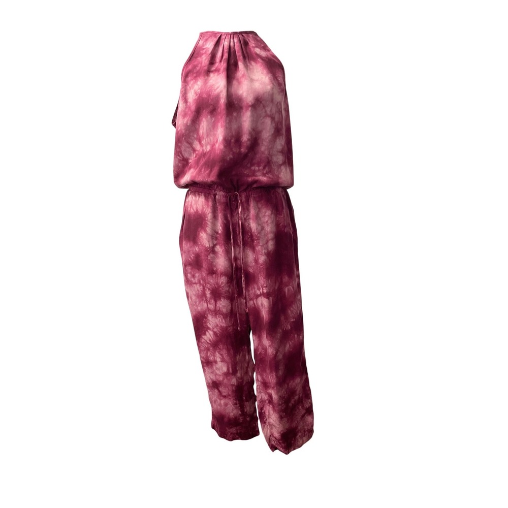 Cloth & Stone Jumpsuit Women S Burgundy Tie Dye Halter Tencel Wide Leg